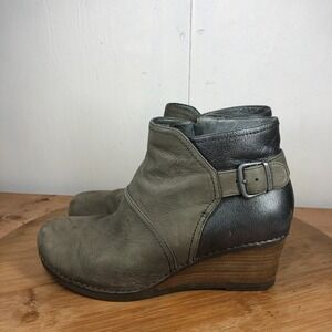 Dansko Shirley womens size 41 shoes brown leather wedge zip up ankle boots